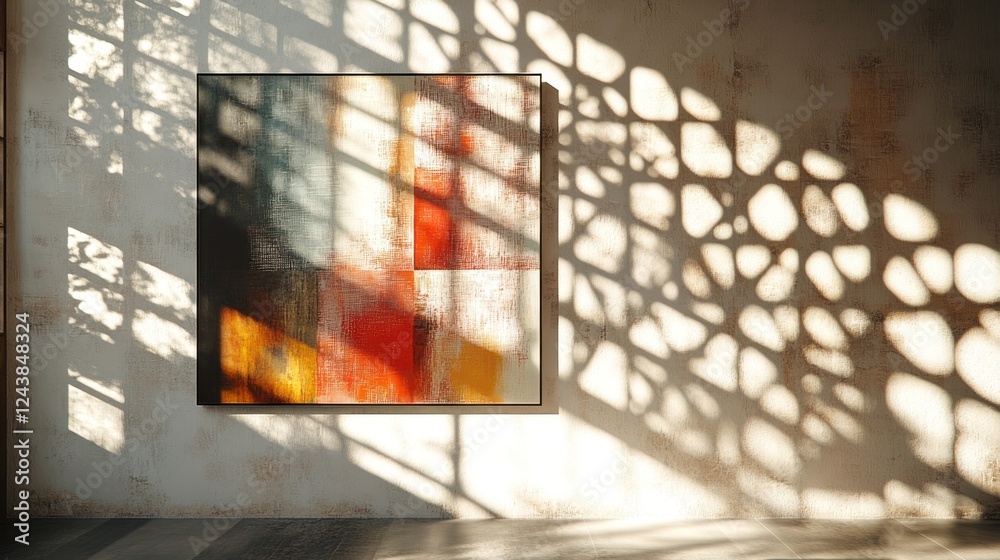Aufkleber modern art piece displayed in a gallery with shadows from a lattice pattern in afternoon light. gene