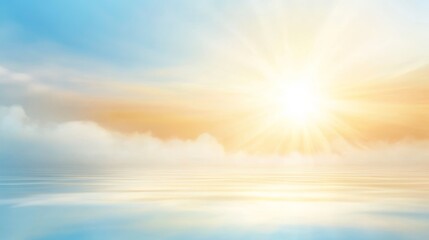 Radiant sunset over the ocean, a breathtaking view of sunbeams and clouds 