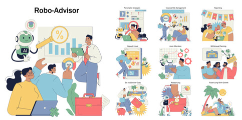 Fototapeta premium robot advisor. Flat Vector Illustration