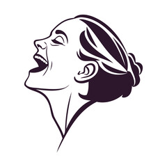 Elegant Minimalist Line Art of a Laughing Woman in Black and White Vector Illustration with Expressive Joyful Emotion and Modern Aesthetic for Stylish Designs and Creative Digital Artwork