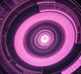 Obraz premium Graphic design art of abstract illusion of spiral with geometric shapes of pink and violet lines.Radial motion blur background.Long time exposure.Concept of cyber highway,hyperspace.generative ai