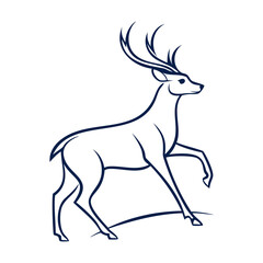 Minimalist Line Art Illustration of a Majestic Deer with Large Antlers Elegant Wildlife Sketch in Black and White Modern Abstract Animal Vector Design
