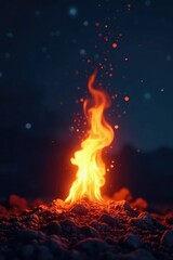 Flickering flame on a dark background with stars in the sky, dark, stars