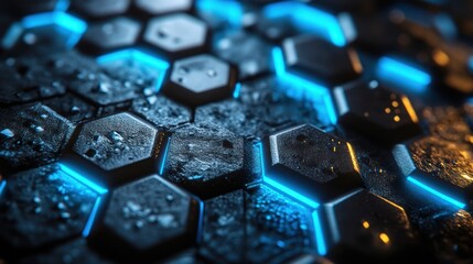 Glowing Hexagon Surface, Tech Background, Abstract, Digital