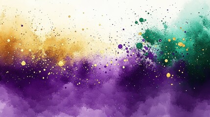 Abstract Watercolor Background with Festive Colors Inspired by Mardi Gras Celebrations, Featuring Splashes of Purple, Gold, and Green in a Digital Design