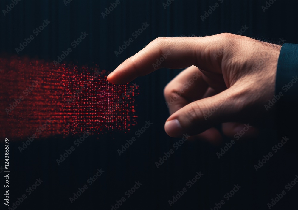 Poster a hand touches a glowing red surface, creating a visual connection that symbolizes interaction and t