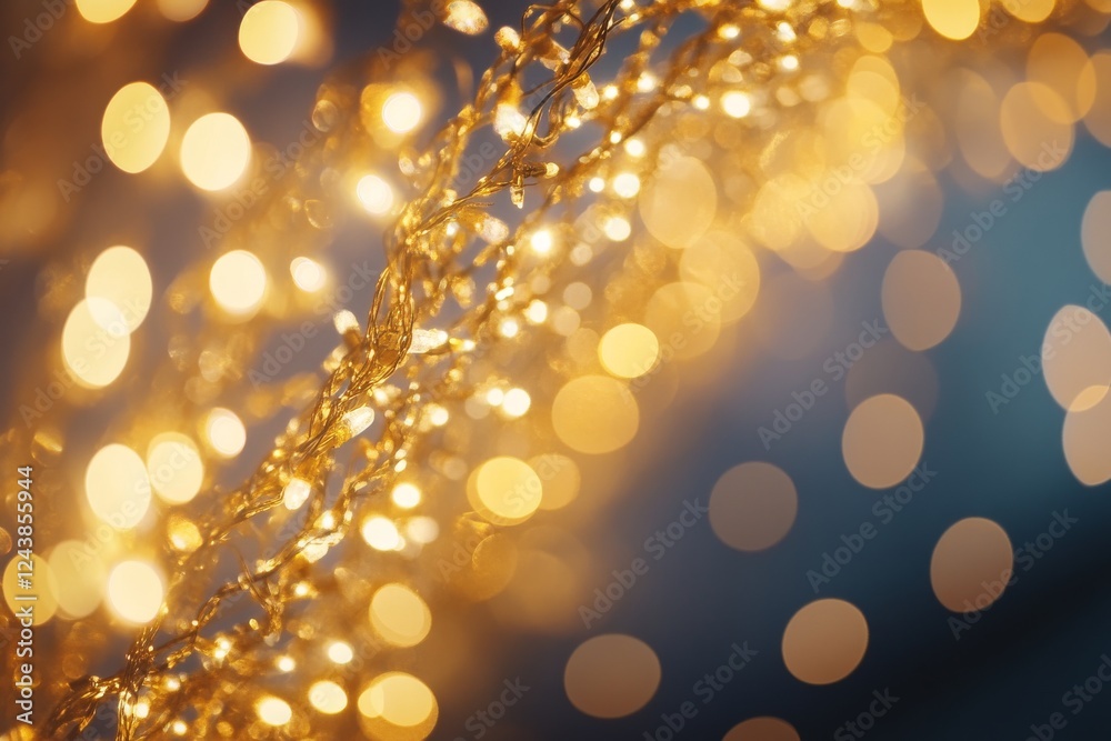 Wall mural Golden lights glowing softly with warm bokeh background in festive ambiance