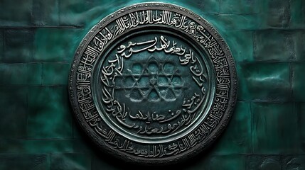 Ornate Circular Emblem Featuring Arabic Calligraphy and Design
