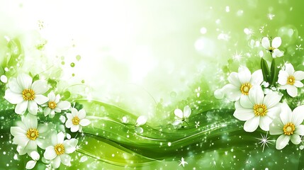 White Flowers Bloom Amidst Green Wavy Background