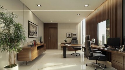 Fototapeta premium Modern Executive Office with Panoramic City View