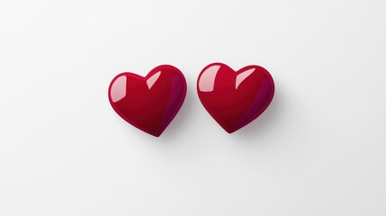 Red hearts symbolizing romantic love on clean white background perfect for Valentine's Day cards design glossy texture and vibrant color conveys warmth intimacy simple modern style