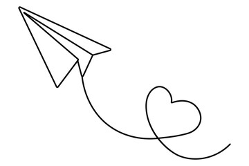 Paper plane continuous one line drawing with black and white background