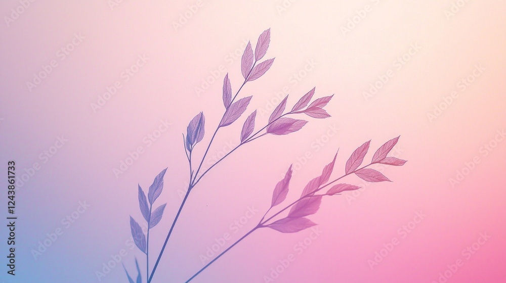 Poster delicate leaves extend toward the top of a serene pastel gradient, transitioning from soft pink to g