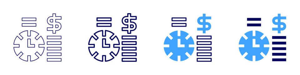 Earning timer icon in 4 different styles. Thin Line, Line, Bold, and Bold Line. Duotone style. Editable stroke