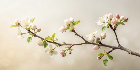 Fototapeta premium Delicate Spring Blossoms on a Branch with Soft Light