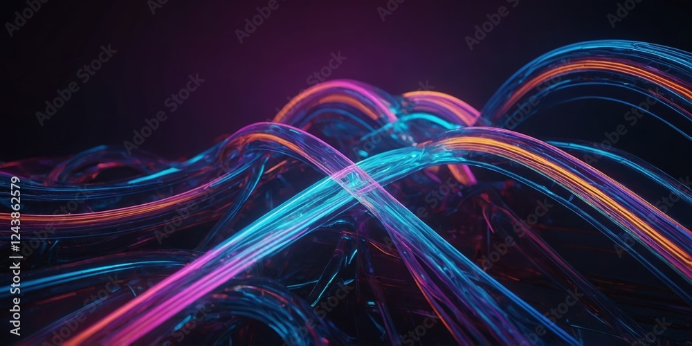 Poster colorful light waves create a dynamic visual display in an abstract digital environment during a vir