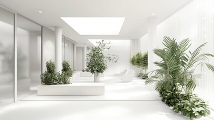 Serene Minimalist White Interior with Lush Greenery
