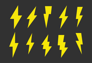 Set of lighting bolt icon. Lightning bolt vector icon set, black lightning icon designs on white background