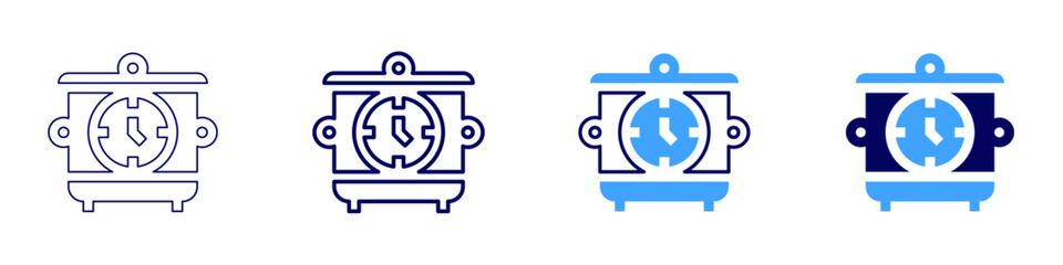 Timer for cooking icon in 4 different styles. Thin Line, Line, Bold, and Bold Line. Duotone style. Editable stroke