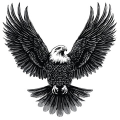 Obraz premium Eagle in black and white with fully extended wings. 