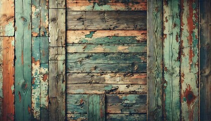 Weathered Wooden Wall with Peeling Paint and Rustic Aged Texture