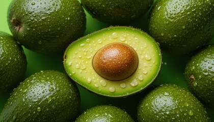 Fresh ripe avocado half on a white plate with seed
