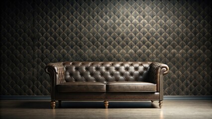 Elegant Brown Leather Chesterfield Sofa Against Scalloped Wall