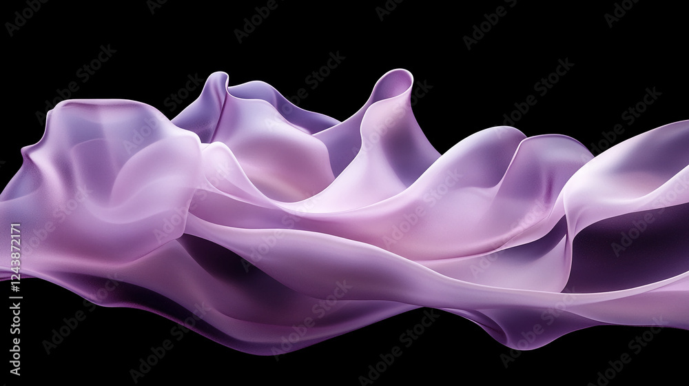 Poster Abstract flowing purple and lavender fabric with smooth curves and soft texture, symbolizing fluidity, elegance, and gentle motion against a dark background.