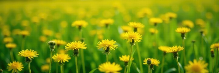Obraz premium A scattering of tiny yellow wildflower clusters, fields, dandelions