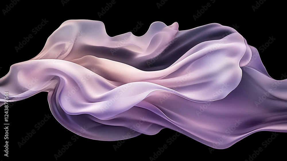 Poster abstract flowing pastel purple fabric with smooth waves and soft texture, representing elegance, flu
