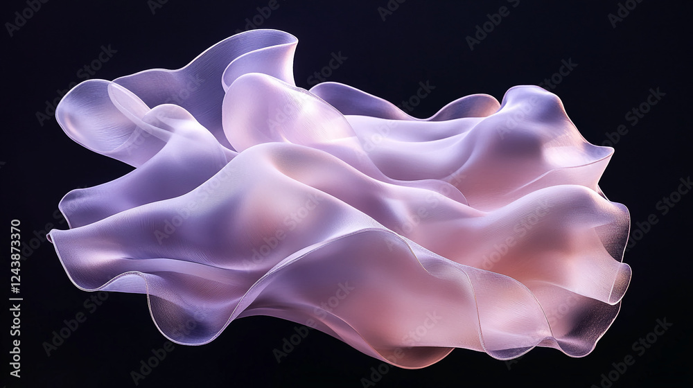 Poster abstract light purple and soft fabric flowing in elegant waves, showcasing smooth textures and dynam