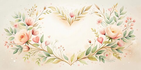 Heart Shaped Floral Arrangement with Delicate Watercolor Roses and Greenery