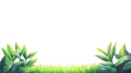 Obraz premium Lush Green Leaves and Grass Border on a White Background