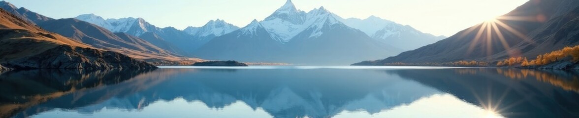 Obraz premium Crater lake reflects the majestic mountain range, calm water surface, scenery, peaceful, reflective