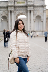 Young woman sightseeing at Dolmabahce Palace in Istanbul