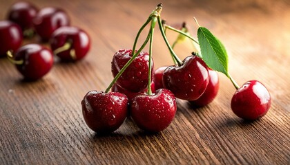 cherries on a wooden table