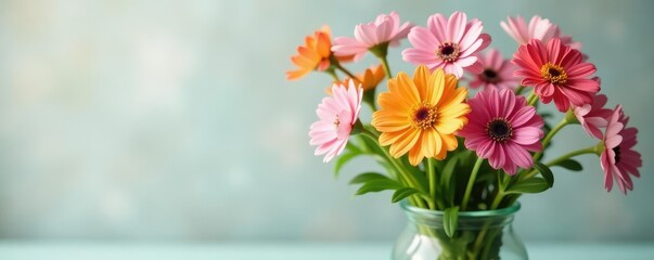 Obraz premium Freshly picked wildflowers in a vase on a soft background, bouquet, wildflowers, garden