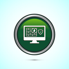 Firewall icon design illustration. Brick wall and fire icon, Internet security sign, Green color round button design