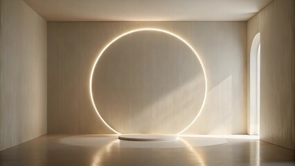 Minimalist interior scene with illuminated circular backdrop and display platform