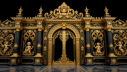 Ornate Gold and Black Gate Design Luxury Entrance