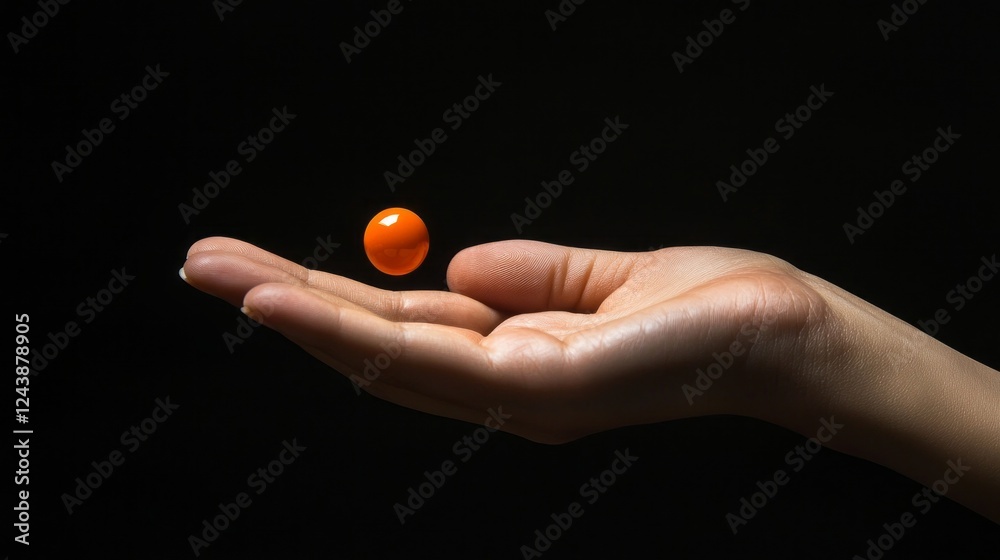 Poster a hand extends gracefully with an orange sphere poised just above the skin, creating a mesmerizing v