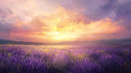 Lavender Sunset Field: A Serene and Colorful Evening in Provence