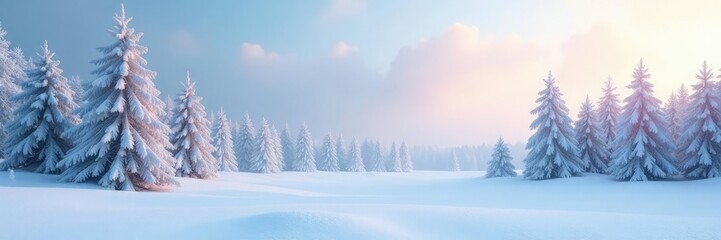 Frosty landscape with snow-covered trees gradient, cold, snowy, ice