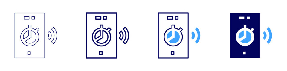 Timer notification icon in 4 different styles. Thin Line, Line, Bold, and Bold Line. Duotone style. Editable stroke