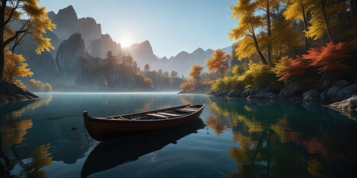 una barca de remos en el agua oscura y misteriosa del lago , calm, mystery