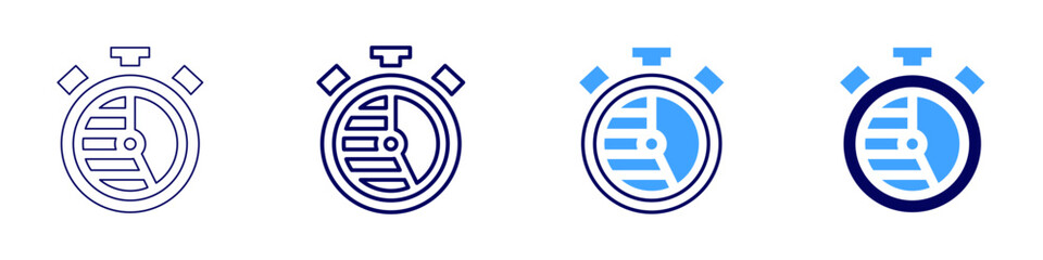 Timer stop icon in 4 different styles. Thin Line, Line, Bold, and Bold Line. Duotone style. Editable stroke