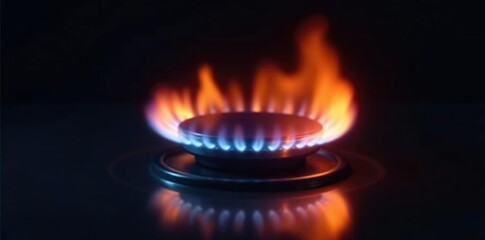 Stove burner flame isolated on a dark background, flames, flame
