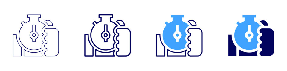 Timer upgrade icon in 4 different styles. Thin Line, Line, Bold, and Bold Line. Duotone style. Editable stroke