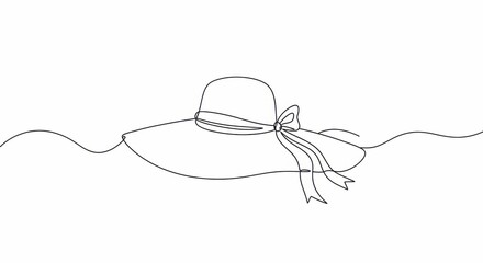 Obraz premium Minimalist line art of a sun hat with ribbon