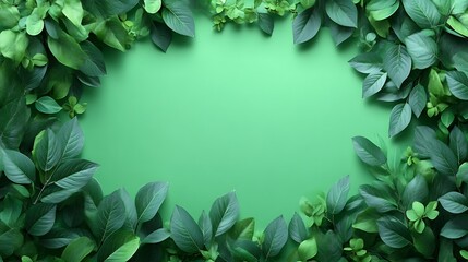 Fototapeta premium Lush Green Leaves Frame A Simple Background
